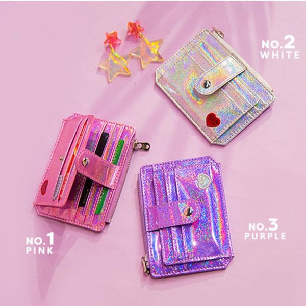 

card holders sequins holder crystal color multi slim wallet mini cute laser heart girl student bus id case, Brown;gray