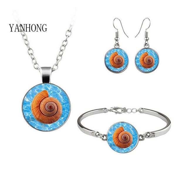 

earrings & necklace 2021 conch seahorse girl jewelry glass bracelet earring set birthday gift friend factory wholesale, Silver