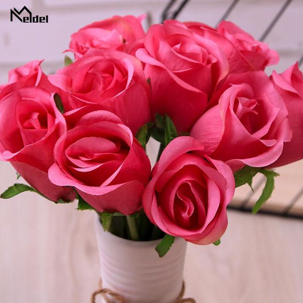 

meldel chic 12pcs artificial rose flower bouquet bride wedding small silk flowers fake for home decoration indoor decorative & wreaths