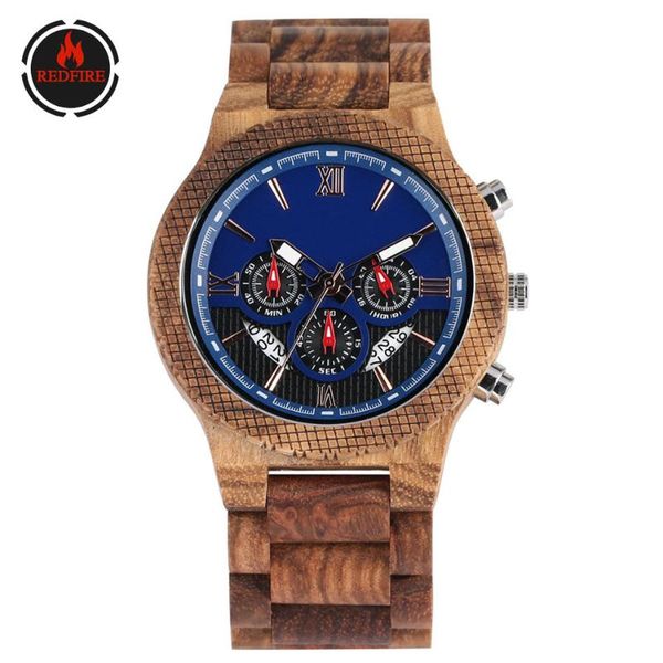 

wristwatches redfire business men's watch natural full wooden bangle wristwatch chronograph mens watches folding clasp male wood, Slivery;brown