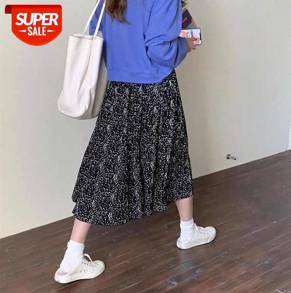 

huang zheng floral pleated skirt female korean style high waist a-line temperament mid-length q78404 #tc20, Black;gray