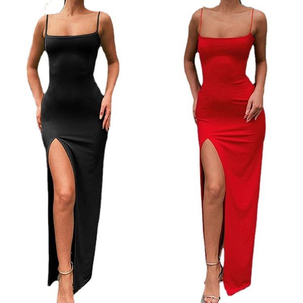 

charming dresses 2021 style hip bag suspender temperament split, Black;gray