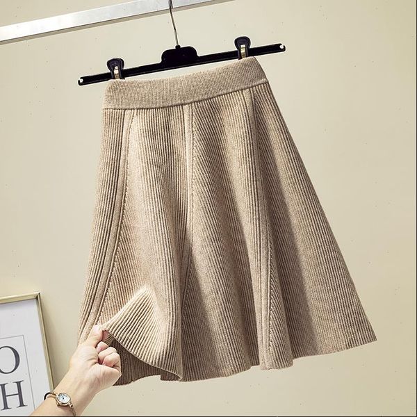 

women skirt autumn winter knitted warm cotton skirts fashion high waist pleated mini female school black khaki gray