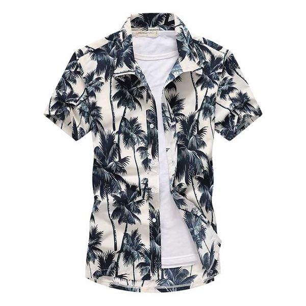 Palm Tree Stampato Camicia da spiaggia hawaiana per uomo Summer Manica Corta 5XL Aloha Shirts Mens Vacanza vacanze Abbigliamento per vacanze Chemise 210809