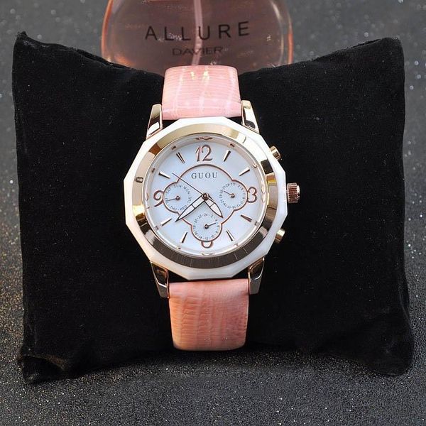 

wristwatches cool neutral designer women 38mm big size leather watches workable 3 eyes 6 hands analog wrist watch brand relojes nw7212, Slivery;brown