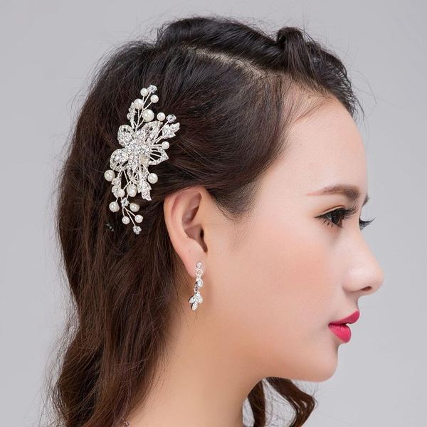 

hair clips & barrettes flower rhinestone slide floral head piece pearl wedding comb clip crystal bridal hairpin accessory, Golden;silver