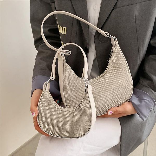 

evening bags fashion diamonds half moon underarm shoulder luxury handbags women designer chain cross body bag little purse sac