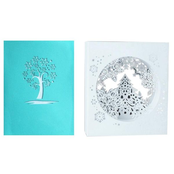 

greeting cards 2pcs christmas 3d up gifts souvenirs postcards - snowflake & white