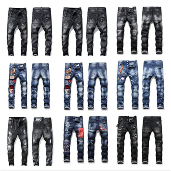 

jeans men badge blue slim fit jeans fashion skinny washed motocycle denim pants panelled hip hop biker streetwear trousers 2022
