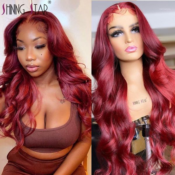 

body wave lace front wig peruvian wigs 13x1 transparent hd frontal burgundy remy human hair1, Black;brown