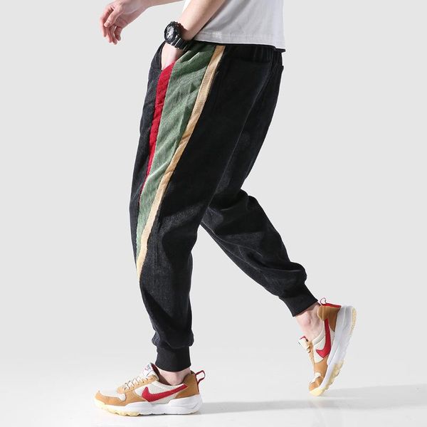

men's pants fashion streetwear joggers men big size m-5xl japanese style casual corduroy stripe designer hip hop trousers, Black