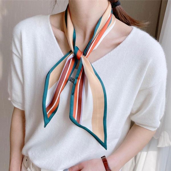 

scarves geometric slender silk scarf 10*100cm retro bandanna wild double-sided streamer ribbon small neck office lady hair band, Blue;gray
