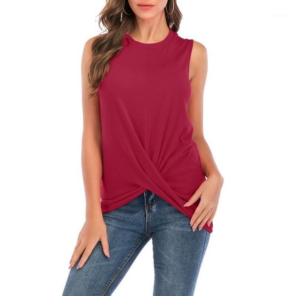 

women's t-shirt women pleated t shirt sleeveless vest round neck kont loose casual irregular solid elegant plus size, White