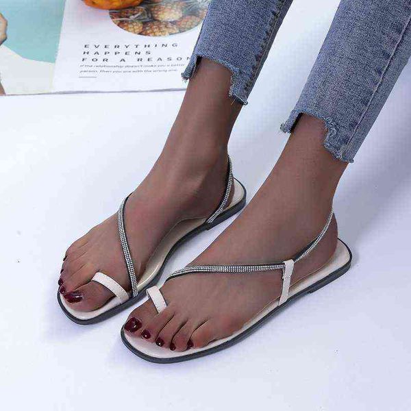 

2022 new toe drill flat sandals large beach women's sandals, Black