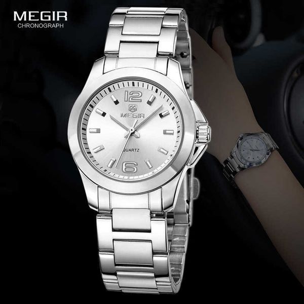 

megir women's simple round dial quartz watches stainless steel waterproof wristwatch for woman ms5006l 210616, Slivery;brown