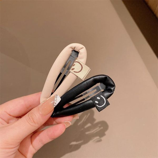 

hair clips & barrettes korean fashion clip pu leather smile hairpins geometric simple plaid headpiece retro accessories, Golden;silver