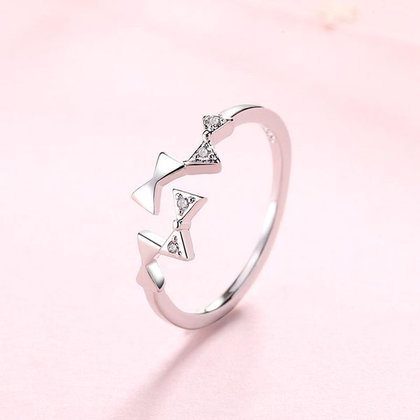 

korean bow-knot open ring bright zirconia wedding love bowknot bow finger rings female jewelry valentine's day gift, Slivery;golden