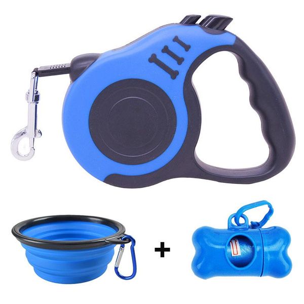 

retractable dog leash with waste bag dispenser and bags + bowl heavy duty walking for dogs pet puppy 3m/5m collars & leashes