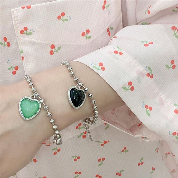 

charm bracelets korea summer green black transparent resin love geometric silver color metal small ball bracelet for women party jewelry, Golden;silver