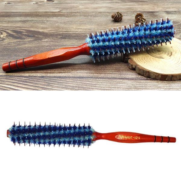 

curly hair comb wooden handle roller anti-slip styling nylon teeth for1, Silver