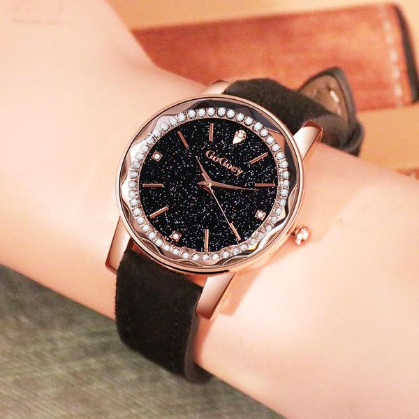 

wristwatches gogoey arrival women's watch luxury leather strap dress watches ladies fashion diamond clock relogio feminino, Slivery;brown