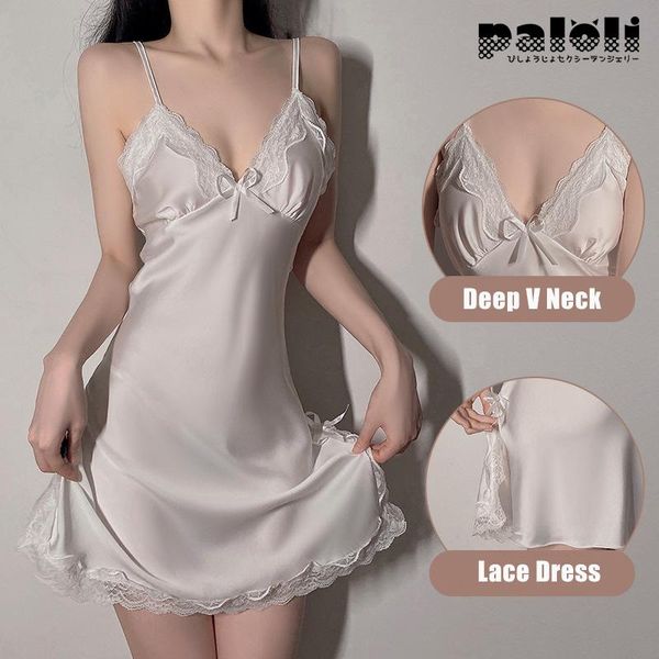 

women's sleepwear women lingerie silk nightgowns satin sleeveless nighties v-neck nightdress female night home cloth white dress, Black;red