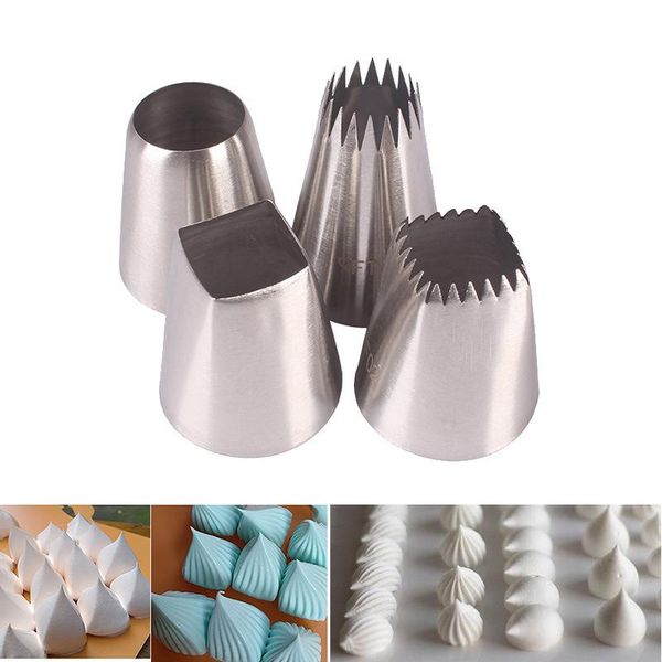 

4pcs large metal cake cream decoration tips set pastry tools stainless steel piping icing nozzle cupcake head dessert decorators baking &