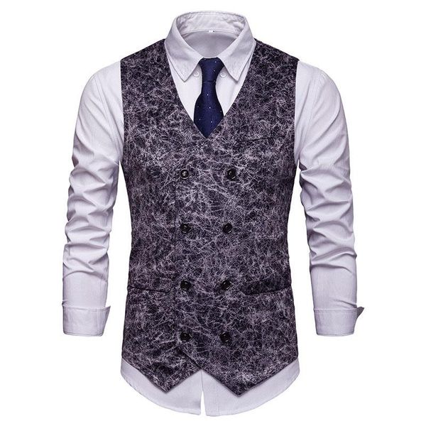 

men's vests leopard print nightclub vest men slim fit double breasted suit waistcoat party wedding groom chaleco hombre, Black;white