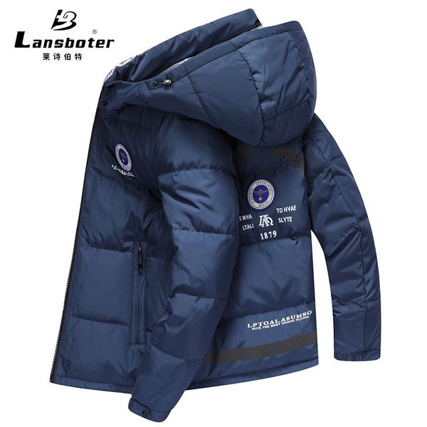 

leshbert down jacket men's short hooded warm youth autumn and winter white duck, Black
