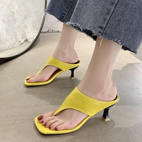 

slippers shoes med rubber flip flops square toe woman's slides shale female beach fashion thin heels hawaiian 2021 soft summer s, Black