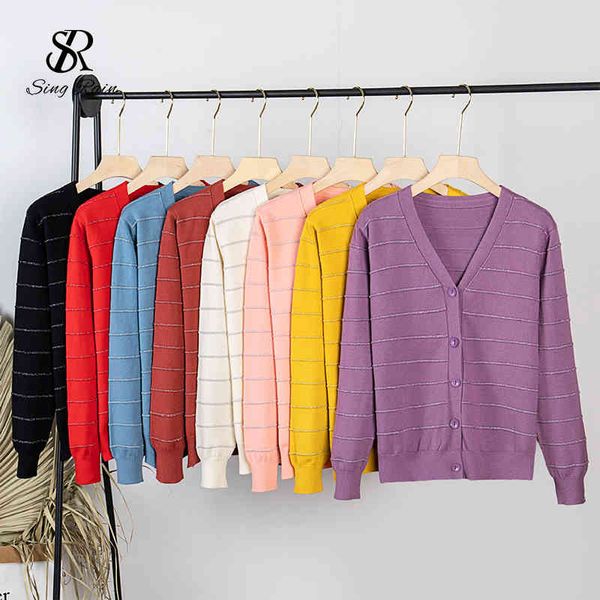 

striped solid knitted cardigan women korean fashion v neck long sleeve autumn winter vintage casual loose outwear 210419, White;black