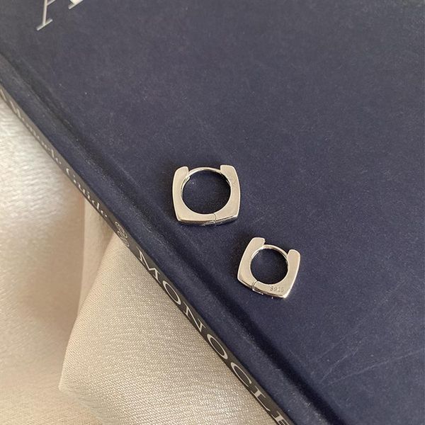 

hoop & huggie de109 925 sterling silver square earrings for women men hollow geometric punk gold jewelry gifts, Golden;silver