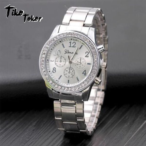 

wristwatches tike toker,women watches relogio feminino rose gold watch men geneva casual dress diamond quartz ladies 09, Slivery;brown