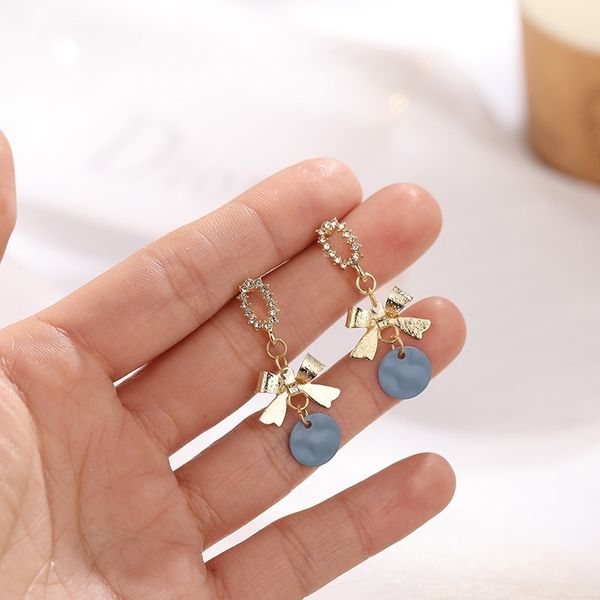 

s925 silver needle korean soft haze blue sweet temperament girl bow earrings female d123, Black