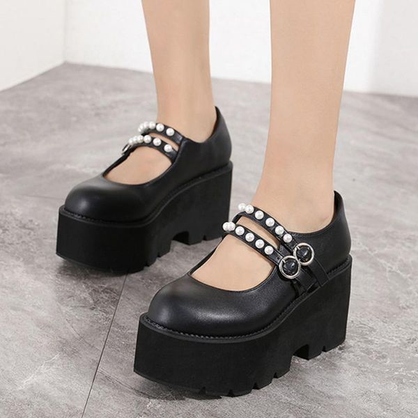

dress shoes great quality square heel buckle strap high string bead platform woman mary jane pumps sweet casual walking comfy, Black