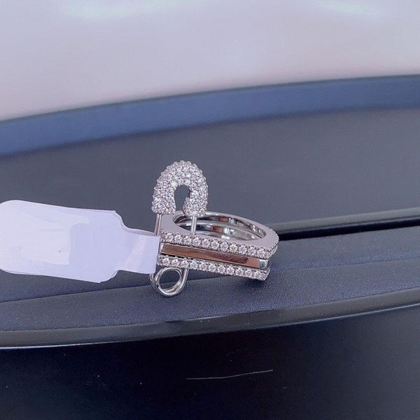 

fahsion ring silver color khaki dark grey white triple hoop safety pin zirconia women jewelry october arrival cluster rings, Golden;silver