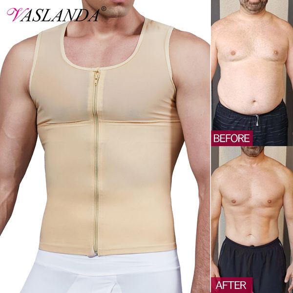 

mens slimming body shaper chest compression shirt gynecomastia moobs undershirt waist trainer belly sweat vest workout tank