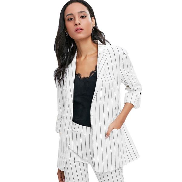 

women's suits & blazers joinyouth work fashion pant 2 piece set for women striped blazer jacket&trouser office lady suit feminino 2021, White;black