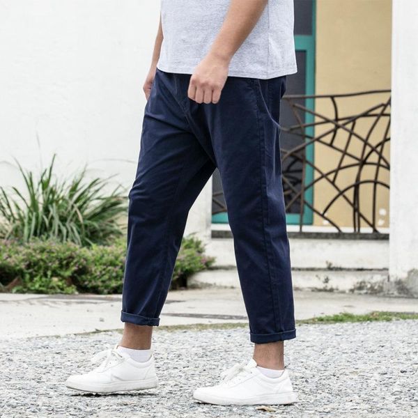 

men's pants summer large size solid color casual fashion loose nine minute, Black