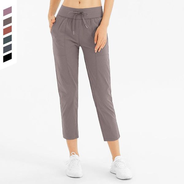 

running pants 2021 sports casual ladies rope feet loose fitness home breathable pocket ankle-length yoga s/m//xl/xxl, Black;blue