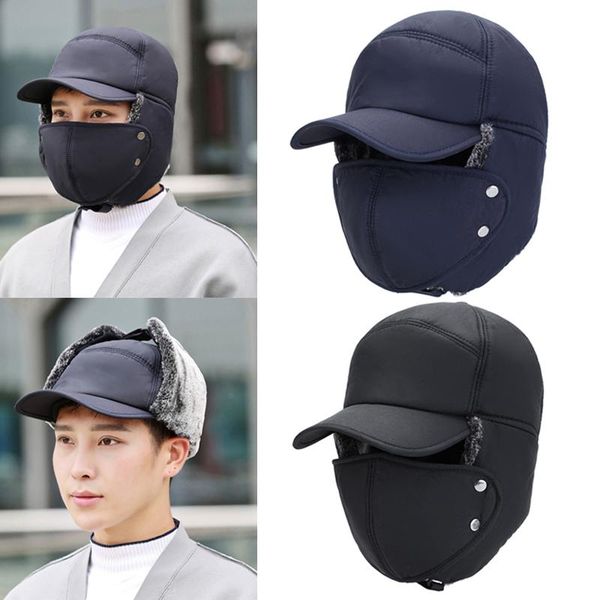 

men hat cap ear flap warm thicken windproof comfortable for winter outdoor skiing xd88 hats, Black;white