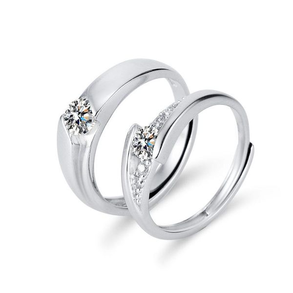 

cluster rings s925 sterling silver couple ring with diamonds personalized open pair proposal gift 925 set, Golden;silver