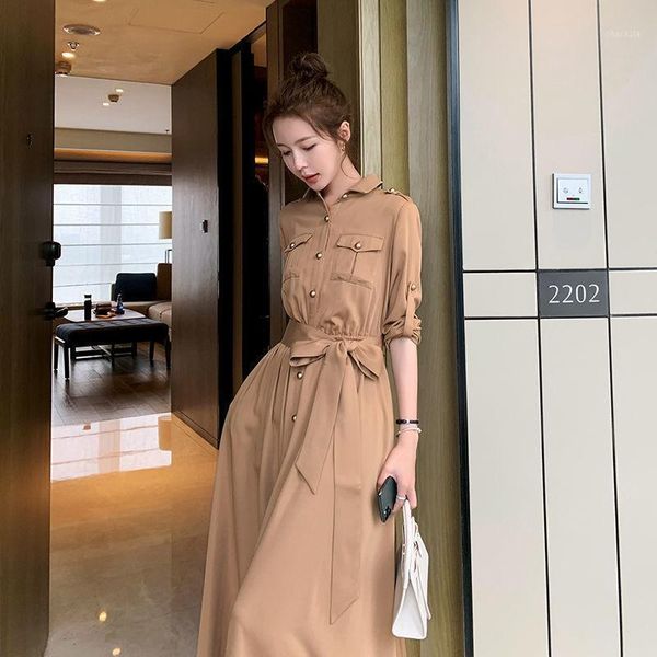 

casual dresses women 2021 spring autumn fashion long-sleeved oversized female loose windbreaker vestidos ladies ankle-length dress m99, Black;gray