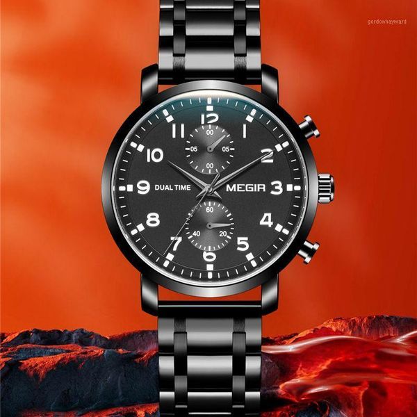 

wristwatches megir 2160 men's stainless steel quartz waterproof chronograph luxury business watch men clock relogio masculino, Slivery;brown