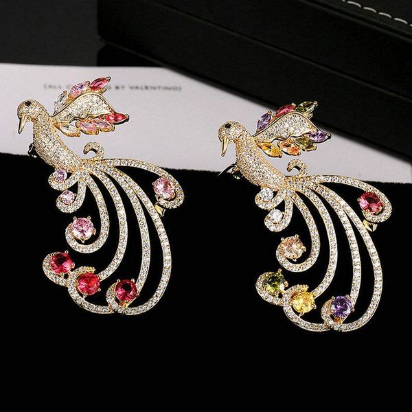 

pins, brooches 1pc colorful cz phoenix shaped exquisite full-jewelled fashion jewelry for woman gift, Gray