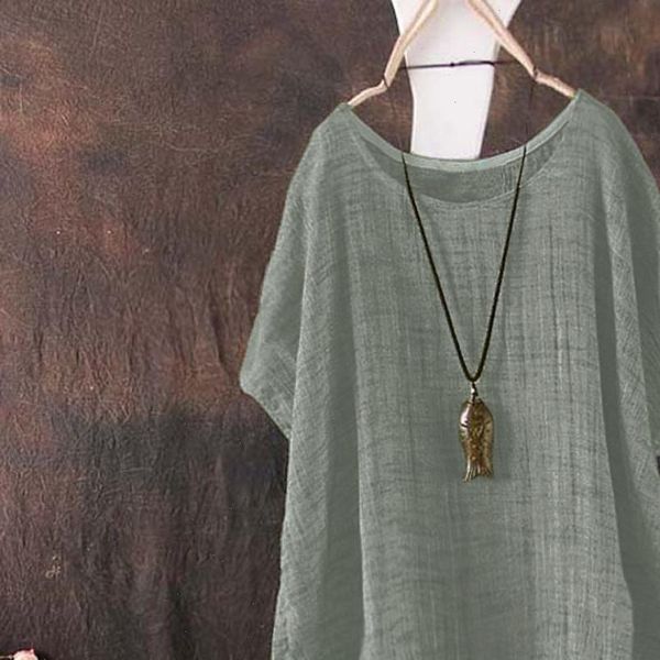 

summer shirts womens blouses round collar flax casual linen shirt blouse women breathable loose plus size solid, White