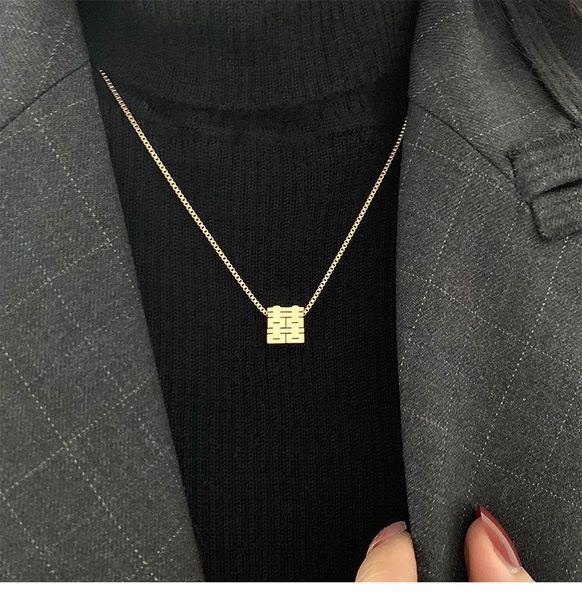 

chinese style character pendant necklace for women 2021 sale jewelry titanium steel luxury japanese korea wholesale necklaces, Silver