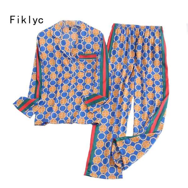

fiklyc underwear women's long pants autumn pajamas sets ice silk new arrival floral print cute lovely nightwear sleep clothing 210330, Black;red