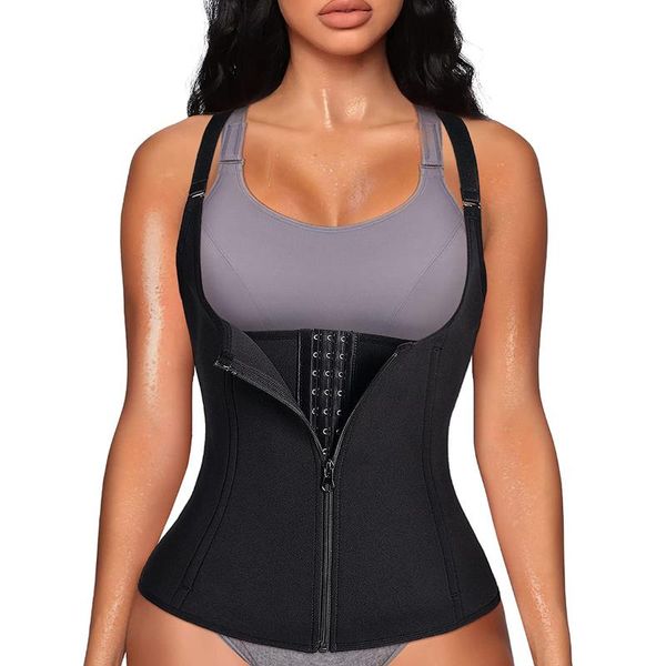 

women's shapers waist trainer zipper cincher body shaper corset neoprene sauna sweat vest shapewear women modeling strap belly sheath w, Black;white