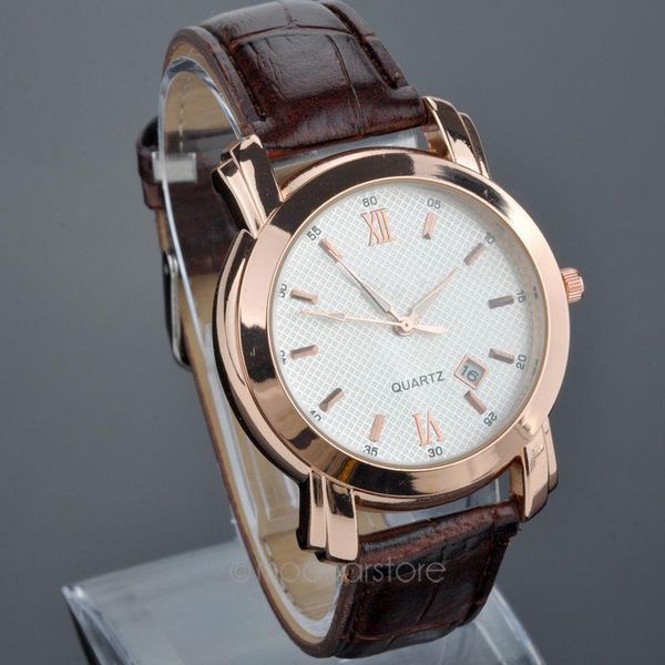 

wristwatches fashion men calendar function watch alloy quartz wrist pu leather band, Slivery;brown